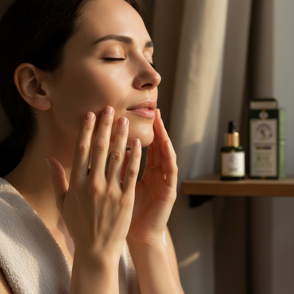 The Oil by ORIGEN in use — Nourish step of the morning ritual